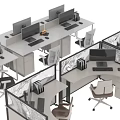 Modern Office Desks with Ergonomic Chairs Computer Monitors and Partitions Layout Setup 3d model