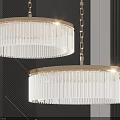 Double Modern Round Crystal Chandeliers With Gold Metal Frames And Hanging Frills In Interior