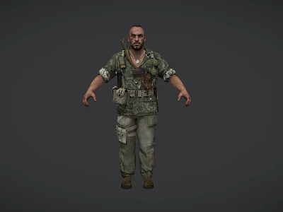 Muscular Man In Military Style Camouflage Uniform With Tactical Gear Utility Pouches And Shoulder Strap 3d model