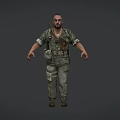 Muscular Man In Military Style Camouflage Uniform With Tactical Gear Utility Pouches And Shoulder Strap