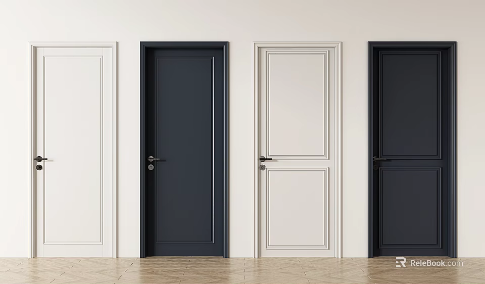 Modern Interior Hinged Doors In Various Colors With Simple And Panel Designs 3d model 