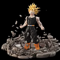 Game and Movie Character with Blonde Hair in Black Outfit Amid Crumbled Rocks