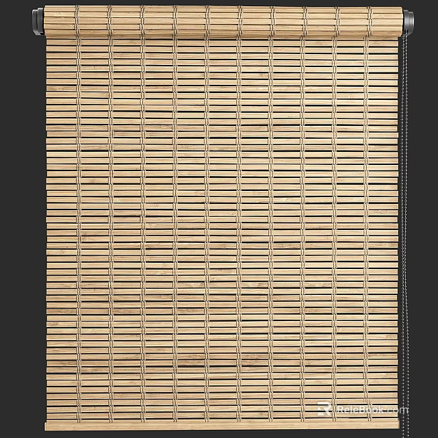 Wooden Bamboo Window Blinds with Horizontal Slats for Home Interior Decor 3d model 