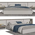 Modern Double Bed Interior With Bedside Tables Blue Pillows And Decorative Items 3d model