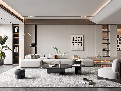 Modern Living Room Interior With White Sofa Coffee Table Area Rug And Decorative Painting 3d model