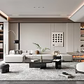 Modern Living Room Interior With White Sofa Coffee Table Area Rug And Decorative Painting