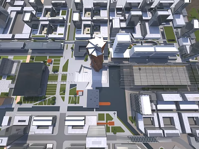 Aerial Urban Planning Perspective Showing Modern Buildings Green Spaces And Street Layouts 3d model