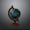 Detailed Vintage Globe With Red Stand And Blue Ocean Green Landmasses