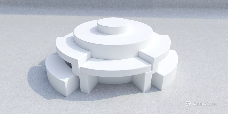 Modern White Circular Multi Tiered Display Shelves with Curved Platform Design 3d model 