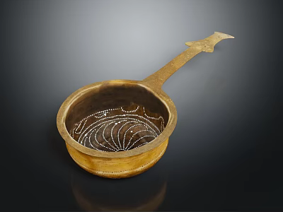 Elegant Vintage Brass Household Container With Decorative Pattern And Long Handle 3d model