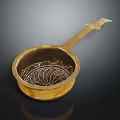 Elegant Vintage Brass Household Container With Decorative Pattern And Long Handle 3d model