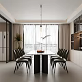 Modern Restaurant Interior With Dining Table Chairs Hanging Light Large Window And Cabinets 3d model