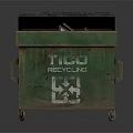 Green Recycling Bin With 100 Percent Sign And Wheels Filled With Recyclables