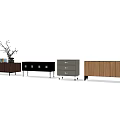 Modern TV Stands With Different Colors Drawers Metal Legs And Decorative Plants