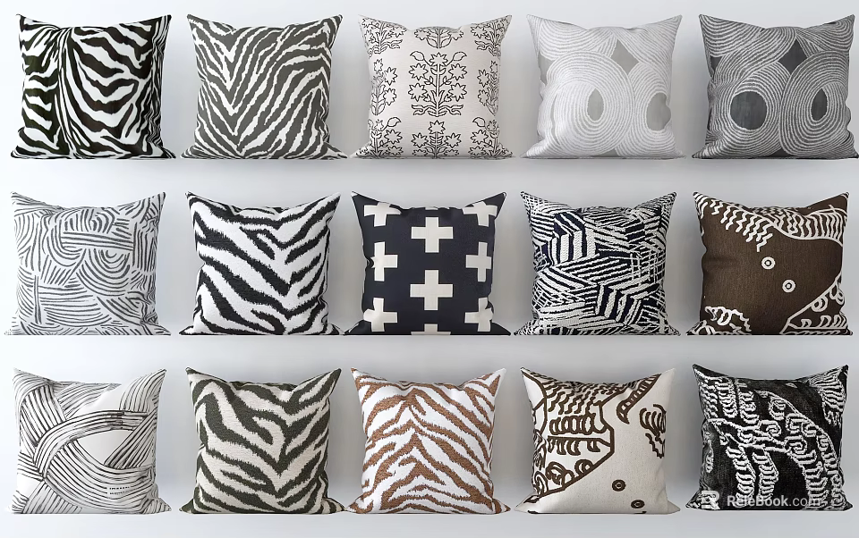 Stylish Decorative Throw Pillows With Various Patterns And Neutral Colors For Home Decor 3d model 