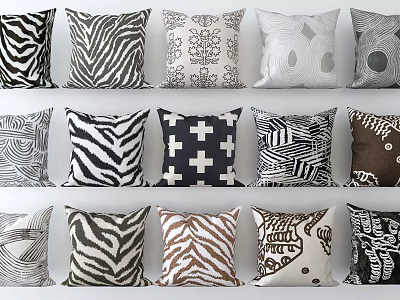 Stylish Decorative Throw Pillows With Various Patterns And Neutral Colors For Home Decor 3d model