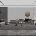 Modern Living and Dining Room Interior With Open Layout Sofa Coffee Table And Lighting