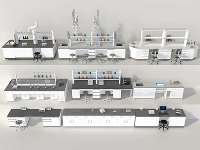 Functional Laboratory Featuring Benches Chairs Shelves Cabinets And Scientific Instruments 3d model