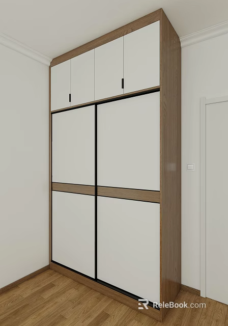 Modern Wardrobe Interior Design with Sliding Doors Wooden Frame and White Panels 3d model 