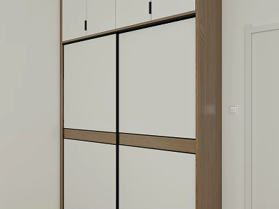 Modern Wardrobe Interior Design with Sliding Doors Wooden Frame and White Panels 3d model