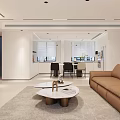 Modern Living And Dining Room Interior With Brown Sofa Coffee Table Area Rug And TV