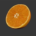 Fresh Half Sliced Orange With Juicy Segments And Shiny Surface On Dark Background
