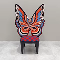 Colorful Butterfly Wing Shaped Single Chair With Patterned Seat And Black Legs