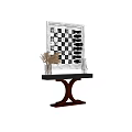 Stylish Console Table With Black White Checkered Artwork Dried Pampas Grass And Glass Vase