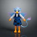 Cartoon Animal Character With Blue Head Yellow Eyes Purple Gradient Wings And Blue Plaid Vest