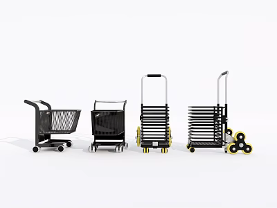 Public Facility Shopping Carts in Different Styles with Foldable and Stackable Designs 3d model