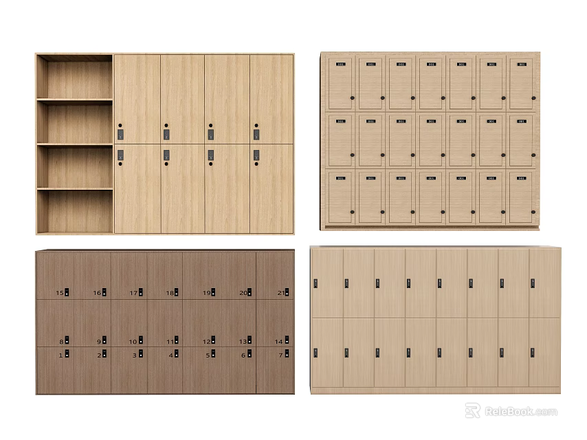 Various Styles Of Modern Wooden Wardrobe With Storage Doors And Shelves In Light Dark Wood 3d model 