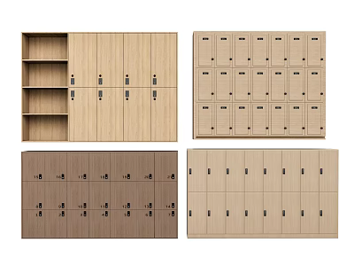 Various Styles Of Modern Wooden Wardrobe With Storage Doors And Shelves In Light Dark Wood 3d model