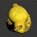 Yellow Parrot Statue With Red Crest And Spots On Tree Stump Base Against Gray Background