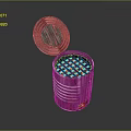 Silver Metal Storage Jar With Open Lid Red Granules And Striped Design