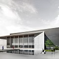 Modern Building Exterior View With Glass Curtain Walls Water Pool Cherry Blossoms And Plaza