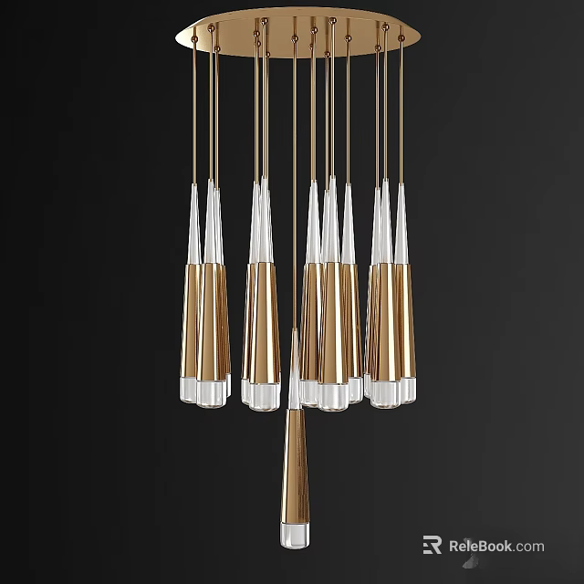 Modern Hanging Chandelier With Clear Glass Shades And Gold Metal Pendant Lights Design 3d model 
