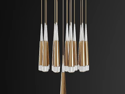 Modern Hanging Chandelier With Clear Glass Shades And Gold Metal Pendant Lights Design 3d model