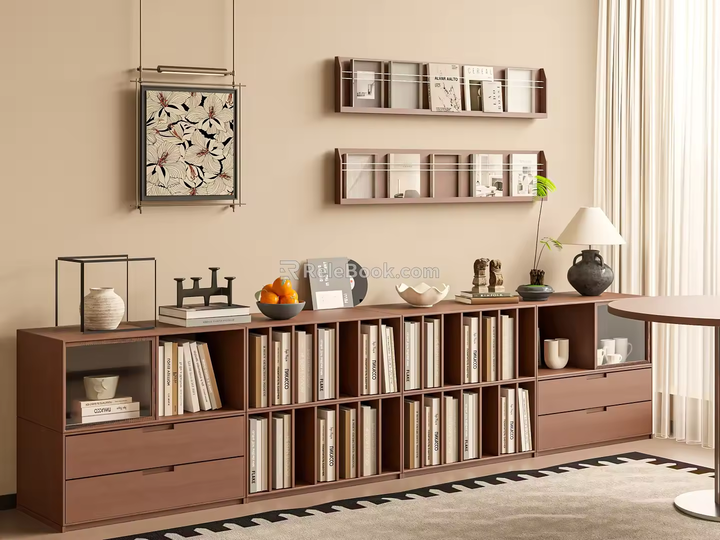 Middle Ancient Bookcase Middle Antique Bookcase Low Cabinet 3d model