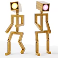 Wooden Human Shaped Lamp Set with Various Poses and Colorful Head Lights