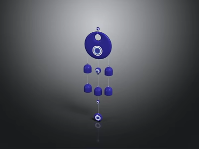 Blue Wind Chime With Circular Top Piece And Hanging Small Blue Circles 3d model