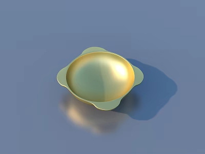Shiny Golden Metal Bowl With Four Small Handles On Blue Background For Home Use 3d model