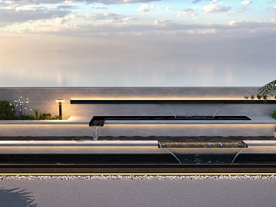 Modern Outdoor Water Fountain Design With Stone Basin Flowing Water And LED Lights 3d model