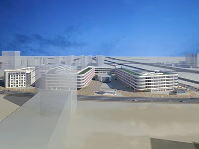Modern School Buildings Featuring White Exteriors Green Roofs Neat Layout and Blue Sky 3d model