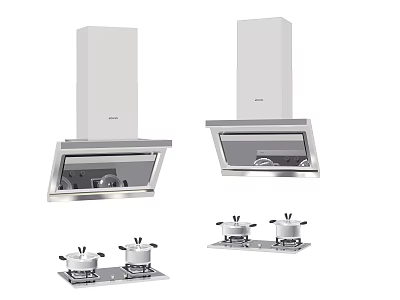Modern Kitchen Design With Appliances Featuring Range Hoods And Gas Stoves 3d model