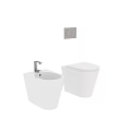 Modern White Toilet With Bidet Against Gray Wall In Minimalist Design