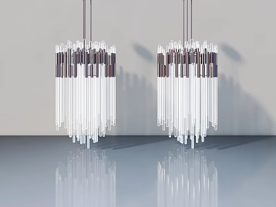 Hinged Door Design In Space With Transparent Tube Chandeliers And Reflective Floor 3d model