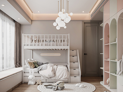 Modern Children's Room Bed Mother Bed Chandelier Bedroom Wardrobe Simple 3d model