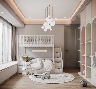 Modern Children's Room Bed Mother Bed Chandelier Bedroom Wardrobe Simple 3d model