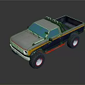 Gray and Dark Blue Off Road Pickup Truck With Large Tires Red Rims Open Bed