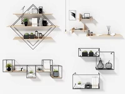 Modern Interior Wall Cabinets With Decorative Plants Books And Open Shelves 3d model